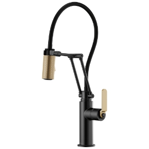 Brizo® 63244LF-BLGL Litze® Articulating Kitchen Faucet, 1.8 gpm Flow Rate, Swivel Spout, Matte Black/Luxe Gold, 1 Handle