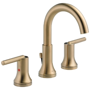 DELTA® 3559-CZMPU-DST Trinsic® Widespread Lavatory Faucet, 1.5 gpm Flow Rate, 4-15/16 in H Spout, 4 to 16 in Center, Champagne Bronze, 2 Handles, Pop-Up Drain