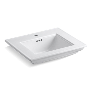 Kohler® 29999-1-0 Memoirs® Stately Bathroom Sink with Overflow Drain, Rectangular Shape, 24-1/2 in W x 20-1/2 in D x 8-5/8 in H, Pedestal/Console Table Mount, Fireclay, White