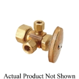 BrassCraft® CR1901LRX R1 Multi-Turn Dual Outlet Supply Angle Stop, 1/2 x 3/8 x 3/8 in Nominal, Compression, 125 psi, Brass Body, Rough Brass