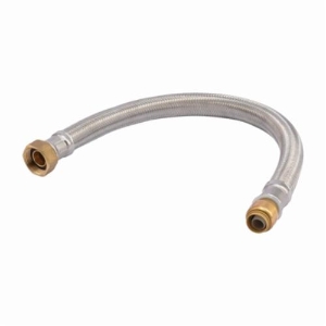 Sharkbite® U3068FLEX18LF Flexible Braided Water Heater Connector, 1/2 x 3/4 in, FNPT x SB, 18 in L, 200 psi, Stainless Steel