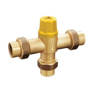 Moen® 104451 Adjustable Temperature Thermostatic Mixing Valve, 1/2 in FNPT Inlet x 1/2 in FNPT Outlet, 125 psi, 4.9 gpm, Brass Body