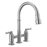 DELTA® 2390L-AR-DST Broderick™ Pulldown Bridge Kitchen Faucet, 1.8 gpm Flow Rate, Arctic™ Stainless, 2 Handles, 3 Faucet Holes, Function: Traditional, Commercial/Residential