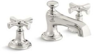 KALLISTA® P24600-CR Bellis® 1.2 GPM Widespread Bathroom Faucet with Traditional Spout Cross Handles and Pop-up Drain Assembly Nickel Silver