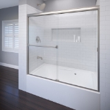 Basco® 3400-60 Sliding Bathtub Door, Frameless Frame, Obscure Glass, Silver, 3/16 in THK Glass, Classic