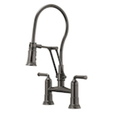 Brizo® 62174LF-SL Rook® Articulating Bridge Faucet With Finished Hose, Commercial, 1.8 gpm Flow Rate, 8 in Center, 360 deg Swivel Spout, Luxe Steel, 2 Handles