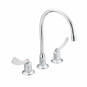 Moen® 8225SM Widespread Kitchen Faucet, M-DURA™, 2.2 gpm Flow Rate, 8 in Center, Polished Chrome, 2 Handles