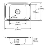 Elkay® CDKAD2517654 Celebrity® Classroom Sink, Rectangle Shape, 25 in W x 6-1/2 in D x 25 in H, Top Mount, Stainless Steel, Brushed Satin