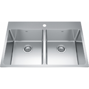 Kindred BDL2233-9-1N Brookmore 32.9-in LR x 22.1-in FB x 9-in DP Drop-In Double Bowl Stainless Steel Sink