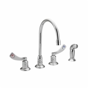 Moen® 8244 M-DURA™ Widespread Kitchen Faucet, 1.5 gpm Flow Rate, 8 in Center, Swivel Spout, Chrome, 2 Handles