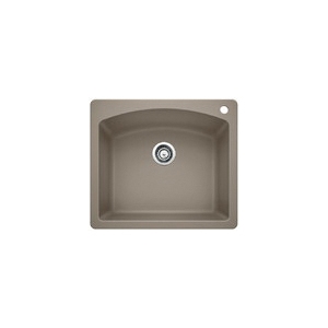 Blanco 441280 DIAMOND™ SILGRANIT® Dual Mount Kitchen Sink, D-Shaped Shape, 1 Faucet Hole, 25 in W x 22 in H, Drop-In/Undermount, Granite, Truffle