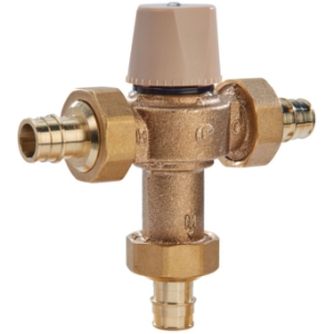 WATTS® 6551631 LFMMV Adjustable Temperature Thermostatic Mixing Valve, 1/2 in Nominal, PEX Union End Style, 150 psi Pressure, 0.5 to 20 gpm Flow, Copper Silicon Alloy Body
