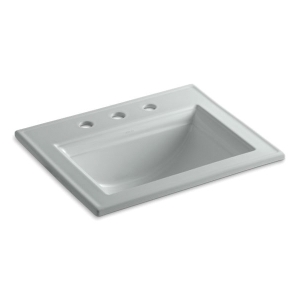 Kohler® 2337-8-95 Memoirs® Elegant Self-Rimming Bathroom Sink with Overflow Drain, Rectangular Shape, 8 in Faucet Hole Spacing, 22-3/4 in W x 18 in D x 8-7/8 in H, Drop-In Mount, Vitreous China, Ice Grey