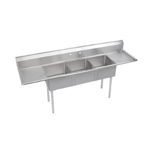SSP™ SE3C18X18-2-18X Super Economy Scullery Sink, 90 in L x 23.8 in W x 43.8 in H, Floor Mounting, 300 Stainless Steel, 2 Bowls, 2, Right/Left Drainboards, 9 in Backsplash
