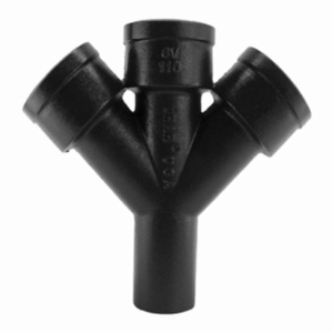 Charlotte XH 00110 1400 Extra Heavy Pipe Double Wye-Branch, 4 x 4 x 3 in Nominal, Spigot x Hub x Hub x Hub End Style, Cast Iron, Black