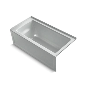 Kohler® 1946-RA-95 Archer® Bathtub with Integral Apron and Integral Flange, Soaking Hydrotherapy, Rectangular Shape, 60 in L x 30 in W, Right Drain, Ice Grey