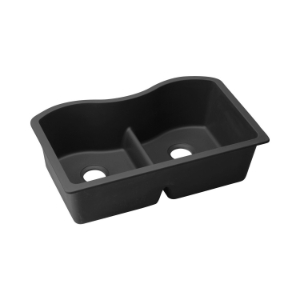 Elkay® ELGULB3322BK0 Classic® Kitchen Sink with Aqua Divide, Classic®, Black, Rectangle Shape, 15-1/4 in Left, 15-1/4 in Right L x 17-7/8 in Left, 17-7/8 in Right W x 9-1/2 in Left, 9-1/2 in Right D Bowl, 33 in L x 20 in W x 9-1/2 in H, Undermount, Quartz
