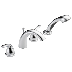 DELTA® T4705 Roman Tub Trim with Hand Shower, Classic, 2 gpm Flow Rate, 8 to 16 in Center, 5-7/8 in Reach x 5-3/16 in H Spout, Chrome