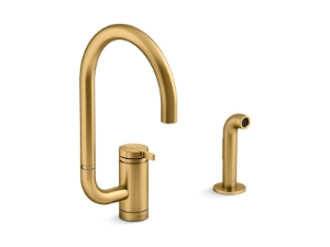 Kohler® 28272-2MB Components® Single-handle kitchen sink faucet with two-function extended-reach Arc spout and side sprayer, Vibrant® Brushed Moderne Brass