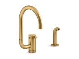 Kohler® 28272-2MB Components® Single-handle kitchen sink faucet with two-function extended-reach Arc spout and side sprayer, Vibrant® Brushed Moderne Brass