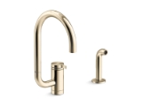 Kohler® 28272-AF Components® Single-handle kitchen sink faucet with two-function extended-reach Arc spout and side sprayer, Vibrant® French Gold