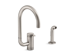 Kohler® 28272-VS Components® Single-handle kitchen sink faucet with two-function extended-reach Arc spout and side sprayer, Vibrant® Stainless