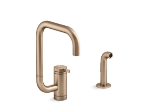 Kohler® 28274-BV Components® Single-handle kitchen sink faucet with two-function extended-reach Square spout and side sprayer, Vibrant® Brushed Bronze