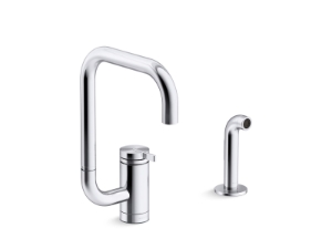 Kohler® 28274-CP Components® Single-handle kitchen sink faucet with two-function extended-reach Square spout and side sprayer, Polished Chrome