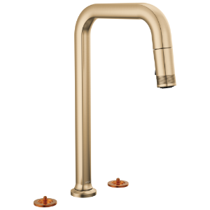 Brizo® 62507LF-GLLHP-L Kintsu® Widespread Pull-Down Faucet with Square Spout - Less Handles, Lumicoat® Luxe Gold