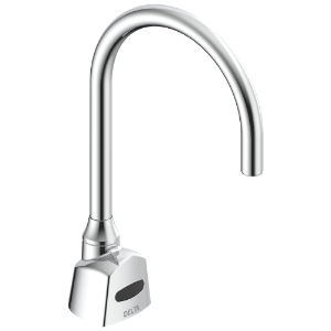 DELTA® Commercial 1500TF3380-R35 1500T Series: Deckmount Electronic SE Gooseneck Fct, HW, 0.5gpm, R35 spout, Chrome