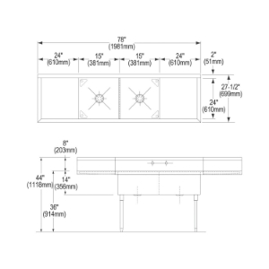 Elkay® WNSF8230LR0 Scullery Sink, 78 in L x 27-1/2 in W x 44 in H, Floor Mount, 304 Stainless Steel, 2 Bowls, 2, Right/Left Drainboards, 8 in Backsplash