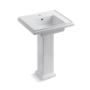 Kohler® 2844-1-0 Tresham® Bathroom Sink Basin with Overflow Drain, Squared Shape, 24 in W x 19-1/2 in D x 34-5/8 in H, Pedestal Mount, Fireclay, White