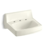 Kohler® 2030-96 Greenwich™ Bathroom Sink with Overflow, Squared Shape, 4 in Faucet Hole Spacing, 20-3/4 in W x 18-1/4 in D x 7-3/4 in H, Wall Mount, Vitreous China, Biscuit