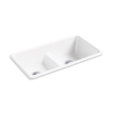 Kohler® 5312-0 Iron/Tones® Kitchen Sink, Rectangular Shape, 33 in W x 18-3/4 in D x 9-5/8 in H, Top/Undermount, Enameled Cast Iron, White