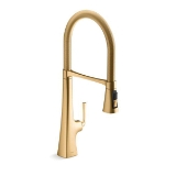 Kohler® 22060-2MB K-Graze® Semi-Professional Pull-Down Kitchen Sink Faucet, 1.5 gpm Flow Rate, Vibrant® Brushed Moderne Brass, 1 Handle, 1 Faucet Hole, Function: Traditional