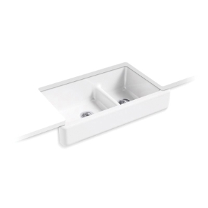 Kohler® 6426-0 Whitehaven® Smart Divide® 35-1/2 in Undermount Double-Bowl Farmhouse Kitchen Sink With Short Apron, White