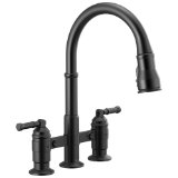 DELTA® 2390L-BL-DST Broderick™ Bridge Kitchen Faucet, 1.8 gpm Flow Rate, 8 in Center, 360 deg Swivel Spout, Matte Black, 2 Handles