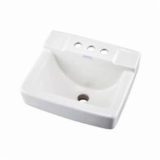 Gerber® G0012354 West Point™ Bathroom Sink With Consealed Front Overflow, Rectangle Shape, 4 in Faucet Hole Spacing, 14 in W x 12 in D x 8-1/2 in H, Wall Mount, Vitreous China, White