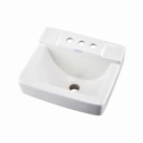 Gerber® G0012354 West Point™ Bathroom Sink with Consealed Front Overflow, Rectangle Shape, 4 in Faucet Hole Spacing, 14 in W x 12 in D x 8-1/2 in H, Wall Mount, Vitreous China, White