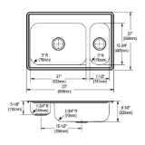 Elkay® DSEMR23322R3 Dayton® Kitchen Sink, Elite Satin, Rectangle Shape, 21 in Left, 7-1/2 in Right L x 15-3/4 in Left, 15-3/4 in Right W x 8 in Left, 5 in Right D Bowl, 3 Faucet Holes, 33 in L x 22 in W x 8-1/8 in H, Top Mount, Stainless Steel