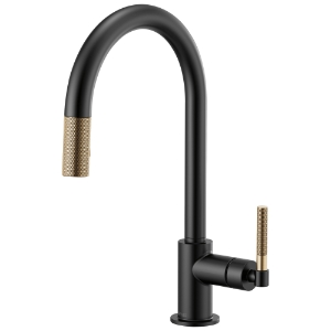Brizo® 63043LF-BLGL Litze™ Pull-Down Kitchen Faucet, 1.8 gpm Flow Rate, Matte Black/Luxe Gold, 1 Handle, 1 Faucet Hole, Function: Traditional