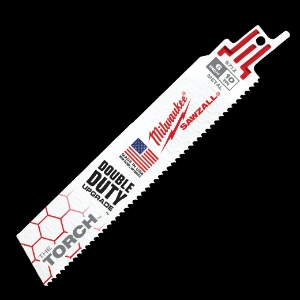 Milwaukee® SAWZALL® The Torch™ 48-00-5712 Demolition Straight Back Reciprocating Saw Blade, 6 in L x 1 in W, 10 TPI, Bi-Metal Body, Universal/Toothed Edge Tang, 5-Pack