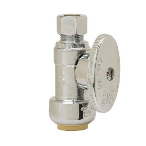 PlumbShop® RELIABLE VALUE™ PLB201X P Straight Quarter-Turn Supply Ball Stop, 1/2 x 3/8 in Nominal, Push Connect x OD Compression, 125 psi, Brass Body, Polished Chrome