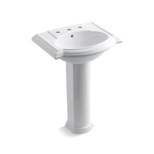 Kohler® 2286-8-0 Devonshire® Bathroom Sink Basin with Overflow Drain, Oval Shape, 8 in Faucet Hole Spacing, 24-1/8 in W x 19-3/4 in D x 33-1/2 in H, Pedestal Mount, Vitreous China, White