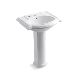 Kohler® 2286-8-0 Devonshire® Bathroom Sink Basin with Overflow Drain, Oval Shape, 8 in Faucet Hole Spacing, 24-1/8 in W x 19-3/4 in D x 33-1/2 in H, Pedestal Mount, Vitreous China, White