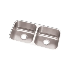 Elkay® DCFU3118 Kitchen Sink, Dayton®, Soft Satin, 14 in Left, 14 in Right L x 15-3/4 in Left, 15-3/4 in Right W x 5 in Left, 5 in Right D Bowl, 31-3/4 in L x 18-1/4 in W x 8 in H, Under Mount, 18 ga 304 Stainless Steel