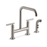 Kohler® 7548-4-VS Purist® Kitchen Sink Faucet, 1.5 gpm Flow Rate, 8 in Center, High-Arc Spout, Stainless Steel, 2 Handles, Vibrant® Stainless