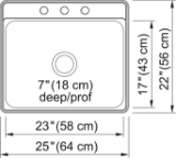 Kindred CSLA2522-7-3N Creemore Drop In Sink, 22 Gauge, Stainless Steel, Single Bowl, 3 Holes, 25" L x 23" W