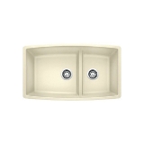 Medium 1-3/4 Bowl Composite Sink, PERFORMA™ SILGRANIT® II, Rectangular, 18 in L x 17-1/2 in W x 10 in D Left Bowl, 12 in L x 17-1/2 in W x 10 in D Right Bowl, 33 in L x 19 in W, Under Mount, Granite, Biscuit