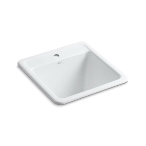 Kohler® 19022-1-0 Park Falls™ Utility Sink, White, Rectangular Shape, 17-1/2 in L x 15-3/16 in W x 12-1/2 in D Bowl, 1 Faucet Hole, 21 in L x 22 in W x 13-5/8 in H, Top/Under Mount, Enameled Cast Iron